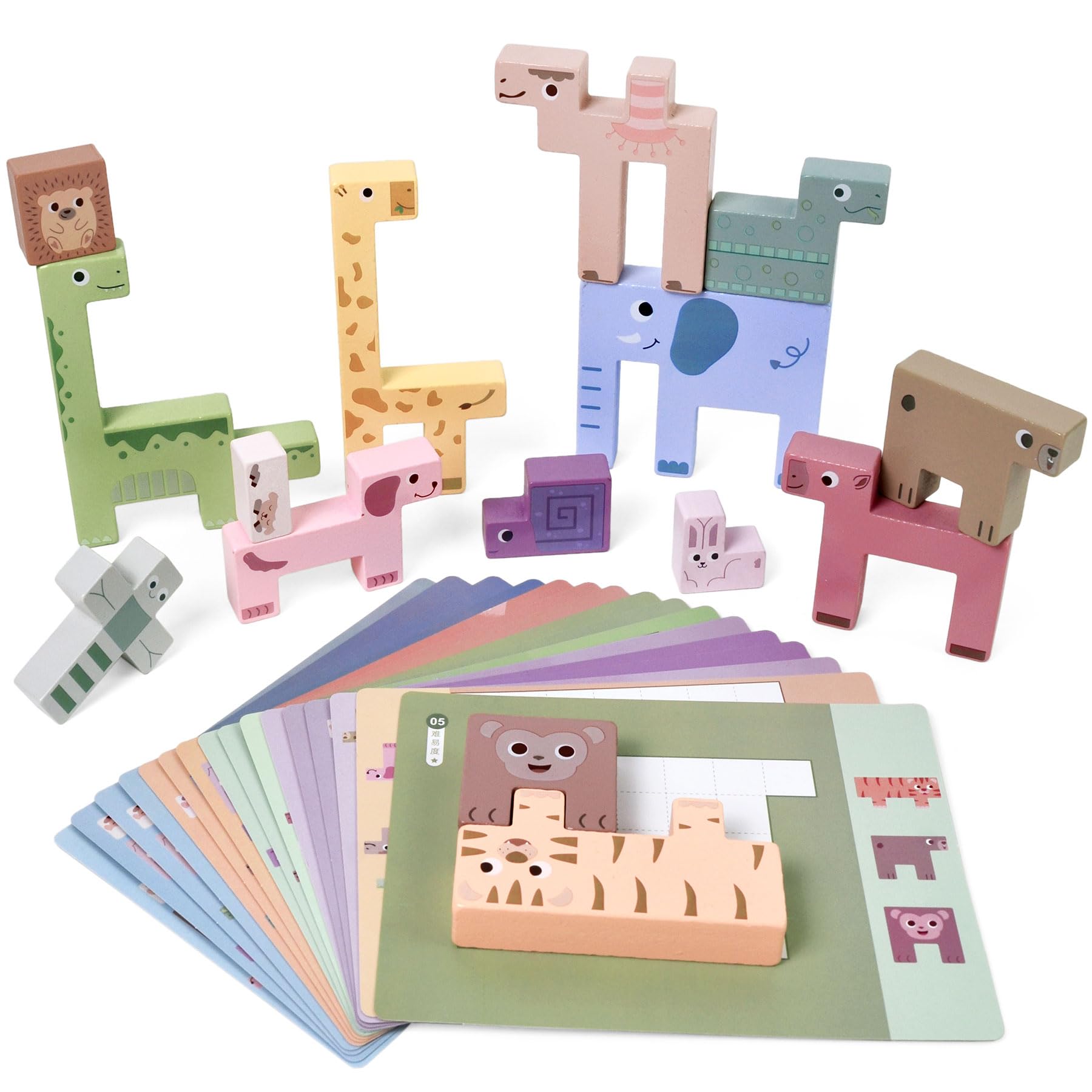 Photo 1 of Vileafy Wooden Puzzles for Toddlers 3-5 – Montessori Animal Wooden Stacking Puzzle Toy, Preschool Learning Toy & Shape Matching Blocks for Kids