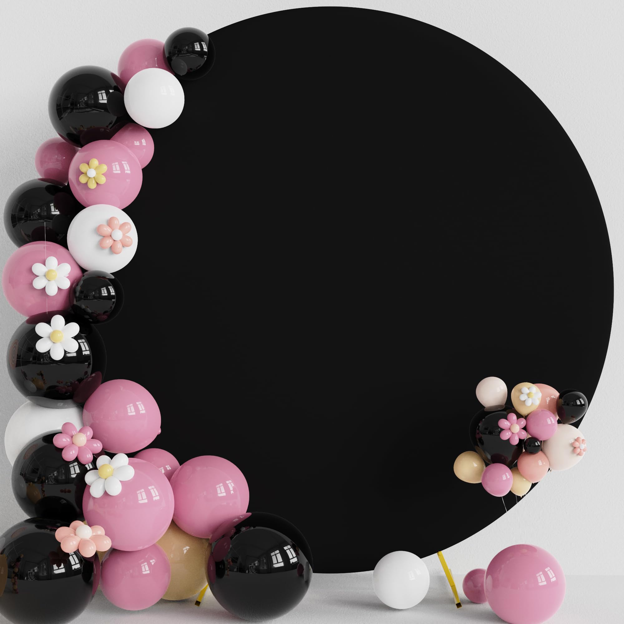 Photo 1 of Putros 7.2FT Round Backdrop Cover Black Spandex Fitted Circle Balloon Arch Cover for Wedding Birthday Party Decoration