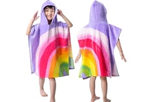 Leapsea Rainbow Bath Beach Poncho Towel with Hood for Kids Boys and Girls for Shower, Pool, Swim,Beach, Super Soft 100% Cotton Towel
