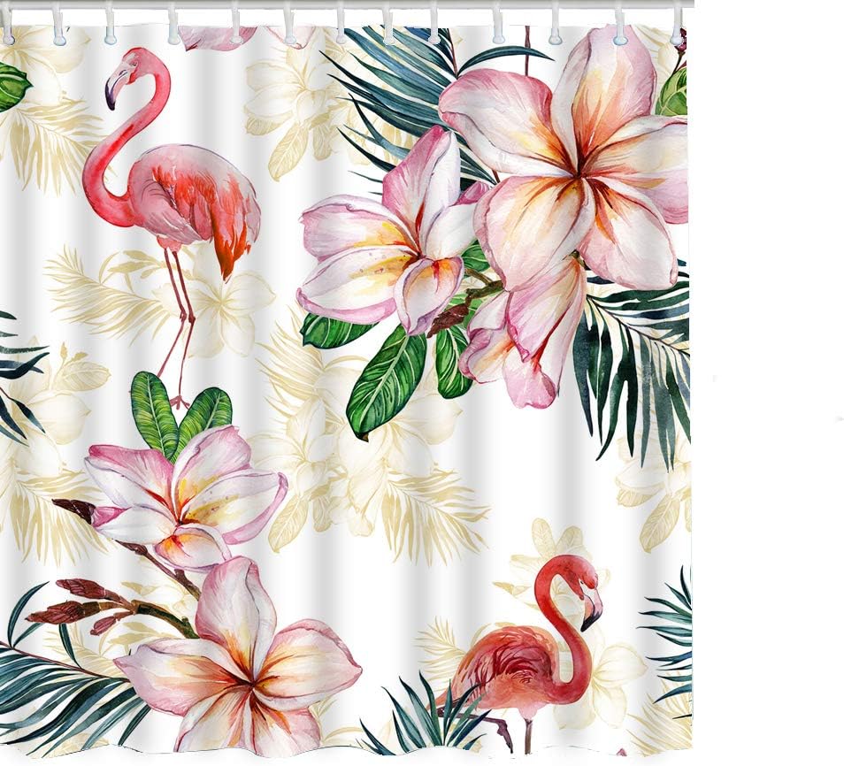 Download Amazon Com Ekobla Flamingo Shower Curtain Beautiful Flowers Exotic Leaf Watercolor Animals Artistic Nature 72x72 Inch Home Kitchen