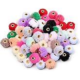 Pom Pom Beads 80 Pcs Fuzzy Spacers Bead Mixed Color Puff Bead Fluffy Faux Fur Pompoms Beads Soft Faux Fur Poms for DIY Jewelry Key Chain Handicrafts Pens Craft Accessories