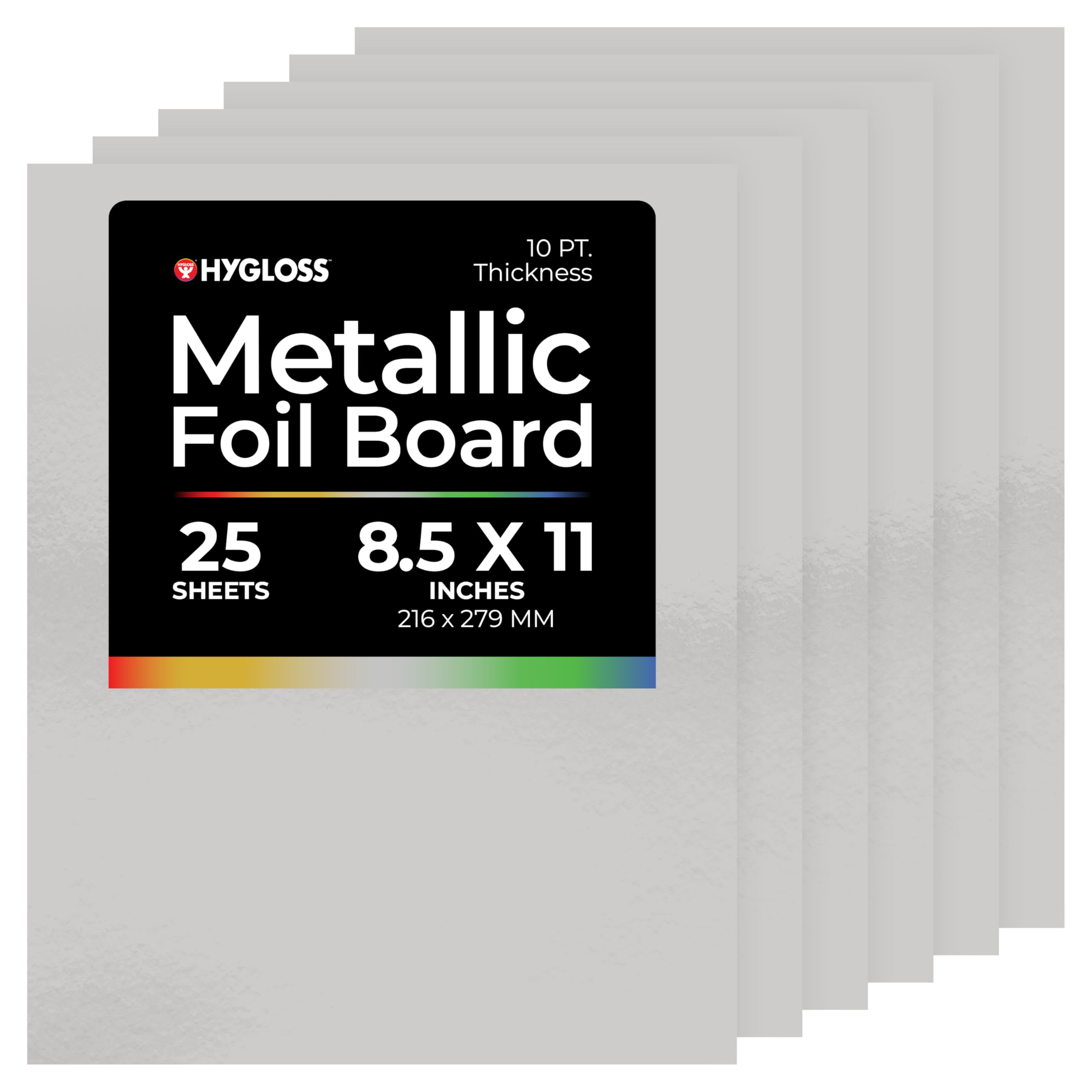 Hygloss Metallic Foil Board 8.5 x 11 Inches-25 Sheets-Matte Silver-for Arts & Crafts, Classroom Activities & Artists, Paper, 8.5 x 11