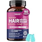 ZEBORA Hair Growth Vitamins with Biotin, Keratin & Collagen - Biotin Gummies with Beauty Support Blend for Hair, Skin & Nails - Vegan Hair Vitamins for Women & Men - 90 Blueberry Gummies, Non-GMO