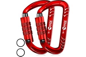 RHINO Produxs 12kN (2697 lbs) Heavy Duty, Locking, Auto Locking, Wiregate Carabiner Clips, for Securing Pets, Outdoor, Camping, Hiking, Hammock, Dog Leash Harness, Keychains