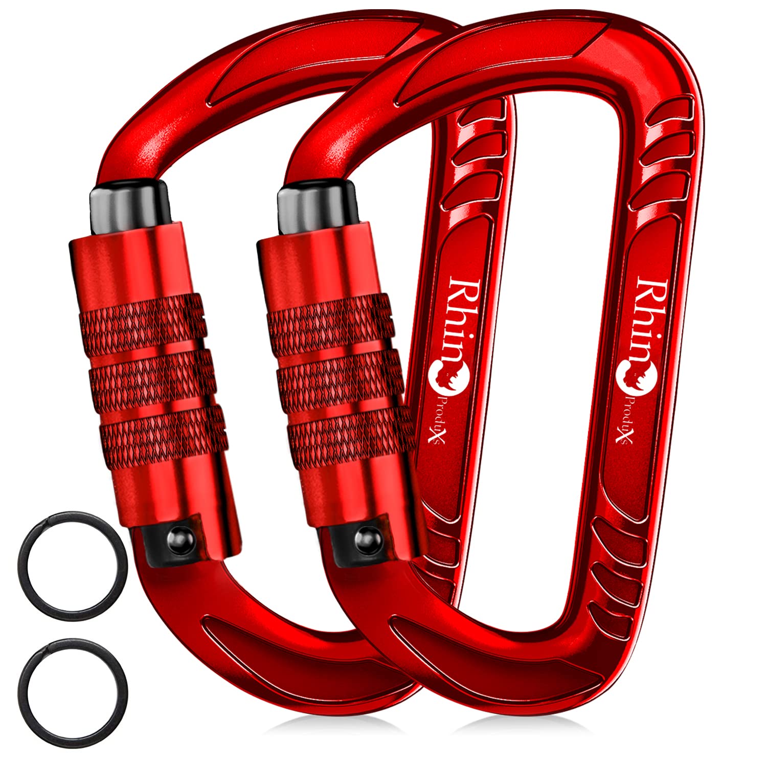 Rhino Produxs 12kN Heavy Duty Lightweight Carabiner Clips with keyrings - Excellent for Securing Pets, Outdoor, Camping, Hiking, Hammock, Dog Leash Harness, Keychains