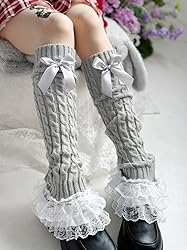 Leoparts Women's Knit Leg Warmers Y2K Bow Lace Trim