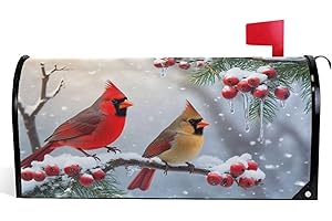 WAMIKA Winter Cardinal Birds Magnetic Mailbox Covers Christmas Snow Berry Mailbox Cover Standard Size Full Magnet Garden Yard Porch Mail Boxes Cover Holiday Decorations 21" L x 18" W