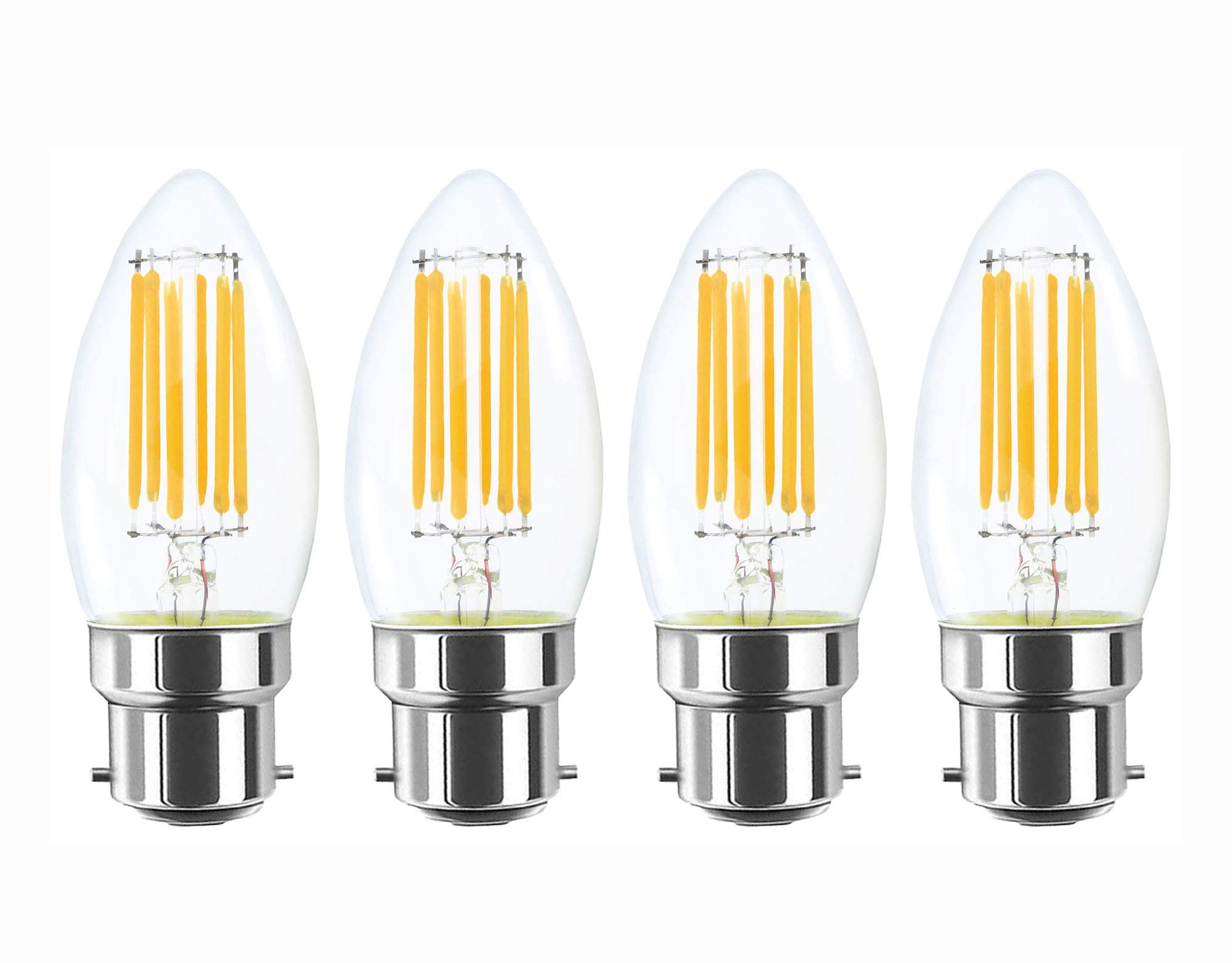 Photo 1 of Lamsky 4-Pack 6W B22 Bayonet LED Filament Candle Light Bulb,2700K Warm White 600LM,C35 Shape Bullet Top,60W Incandescent Equivalent,Non-dimmable