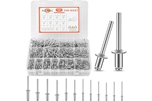 HAPRIC 420 Pcs 14 Size Pop Rivets Assortment Kit Aluminum Rivets (3/32" 1/8" 5/32" 3/16"), Assorted Blind Rivets with Divider Labeled Case for Storage