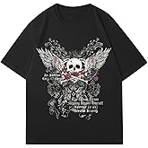WDIRARA Men's Skeleton Graphic T Shirts Crew Neck Short Sleeve Tee Goth Skull Tops Streetwear