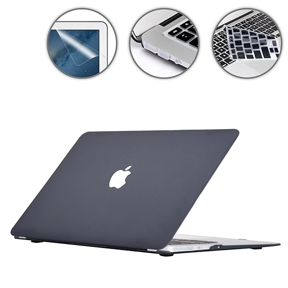 i-Buy Matte Gummierte Harte Schutzhülle Hülle für Apple Macbook Air 13' (13,3 Zoll) + Schutzfolie + Silikon Tastaturschutz + 
