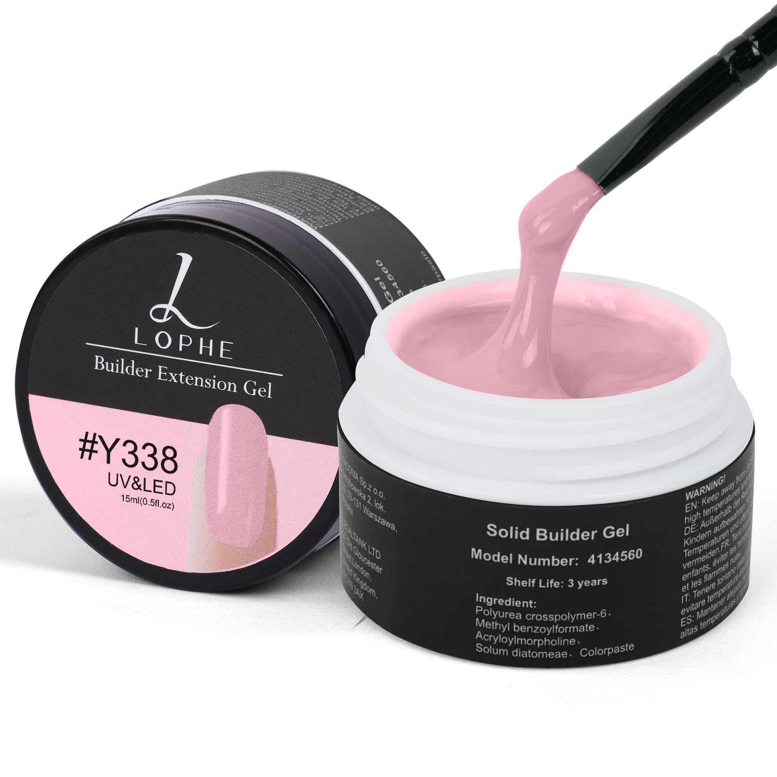 LOPHE Builder Nail Gel Kit, Hard Gel Builder for Nail Extension, Milky Rose Non-Stick Hand Nail Extension Gel for Carving Patterns, LED UV Nail Builder Gel For Nails Strengthen Nail Manicure, 15ML