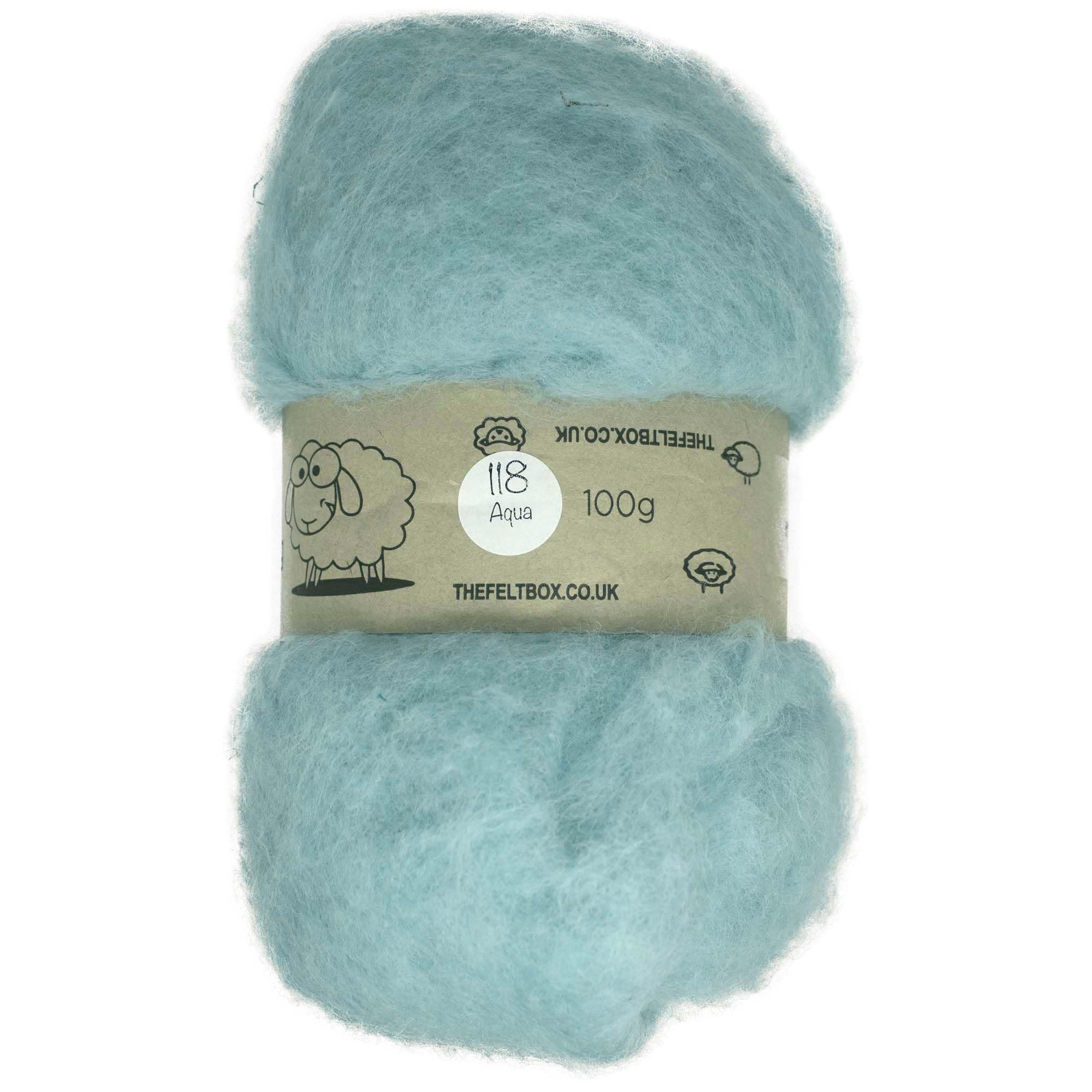The Felt Box Needle Felting Wool Carded Batting : Short Coarser Mixed Together Fibres, Use as Core or Finish Wool 100 g | 3.5 oz-Aqua #118