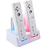 Charging Dock Charger Station for Wii, 4 Port Remote Controller Charger with 4pcs 2800mAh Rechargeable Batteries (White)