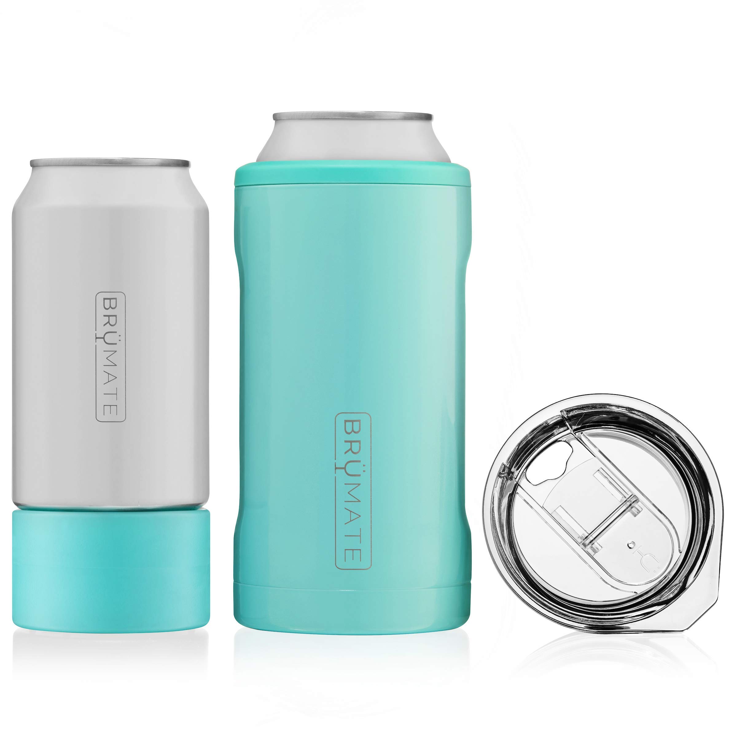 BrüMate Hopsulator Trio 3-in-1 Insulated Can Cooler for 12oz / 16oz Cans + 100% Leak Proof Tumbler with Lid | Insulated for Beer, Soda, and Energy Drinks (Aqua)
