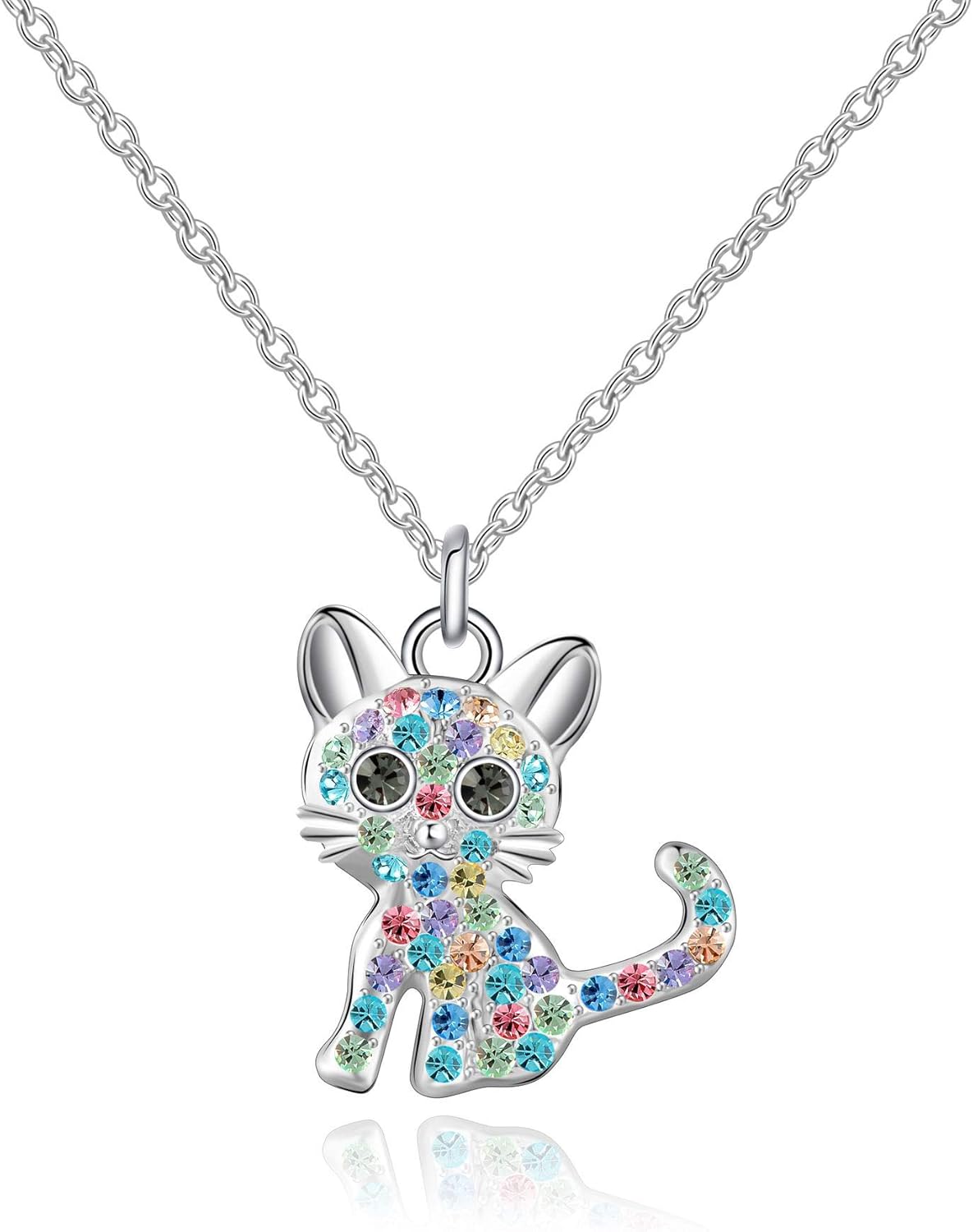 Girls Cat Birthstone Necklaces Jewelry, Silver Plated Kitty Dog Pendant Gifts Set for Women Boys Men (Girls Mix): Clothing