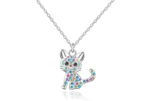 luomart Girls Cat Birthstone Necklace Gifts for Women,Kitty Cats Dog Pendant Necklaces Jewelry for Cat Lovers