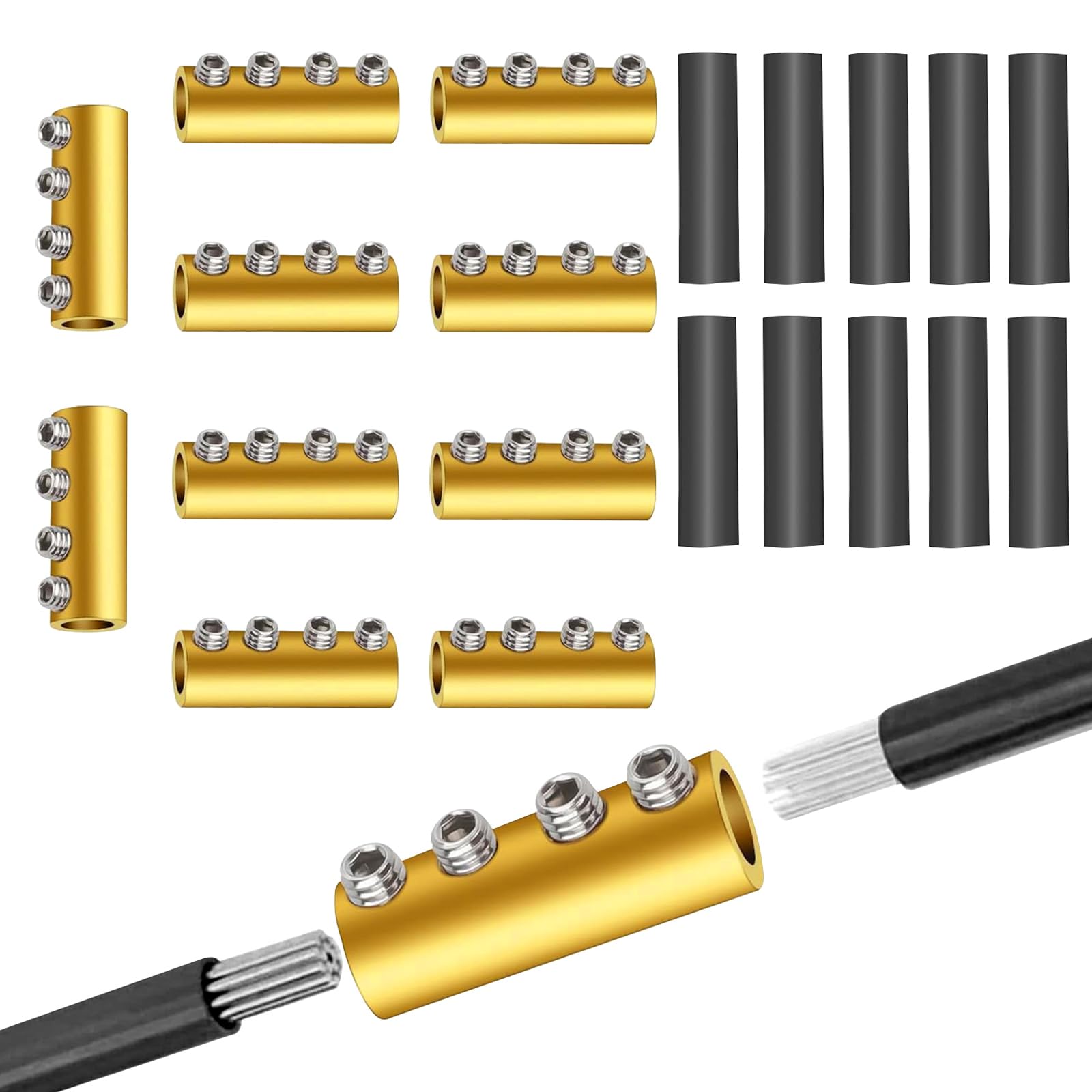 10pc 6 AWG Wire Connectors, 80A Quick Terminal for Splicing and Wiring, Circuit Connector with Screws and Heat Shrink Tube Included