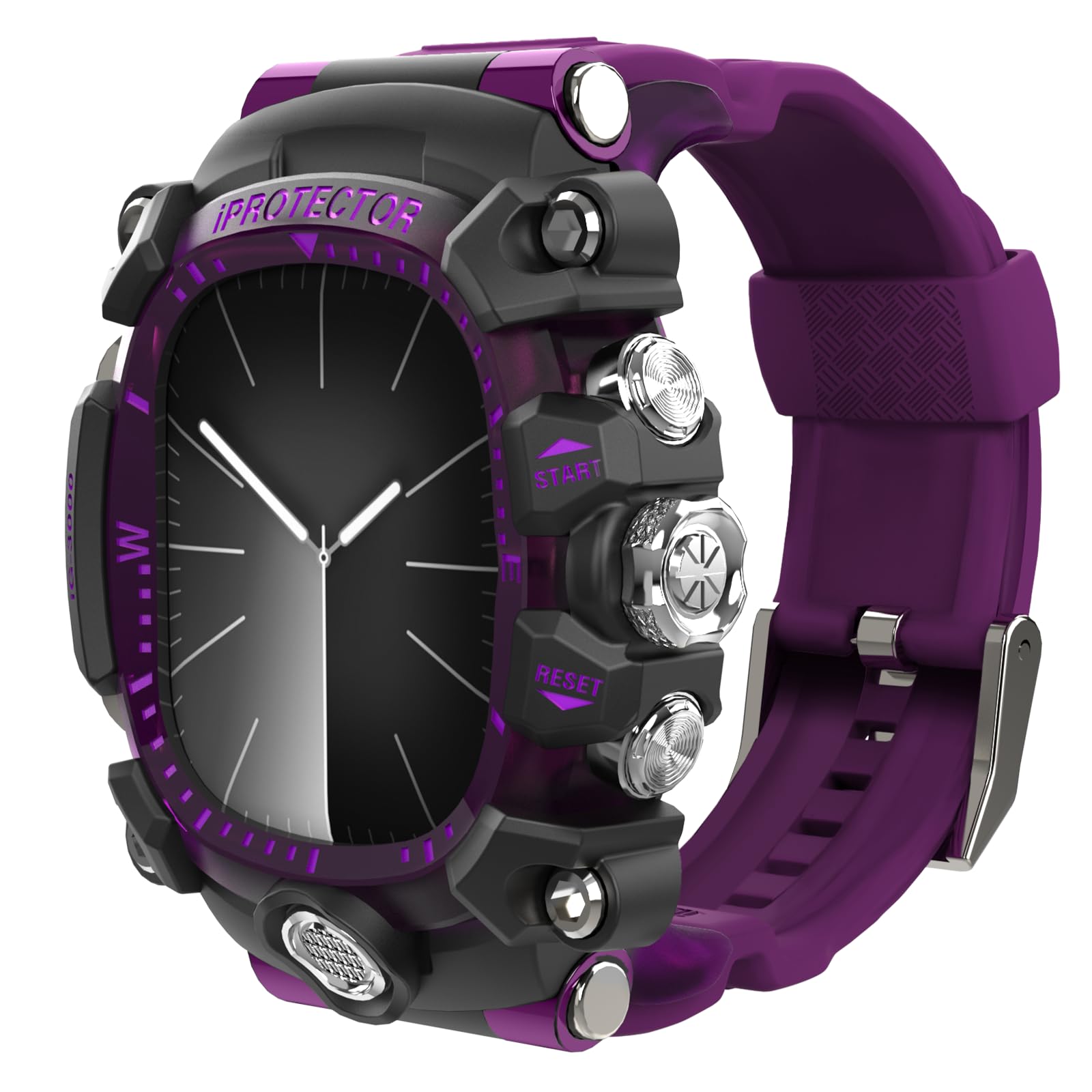 iG-3000 Modified Case for Apple Watch 9 8 7 45mm 6 44mm Band with Cover Rugged Case Silicon Strap for Men iWatch 6 5 4 SE 44mm Full Protective (Dark Purple)