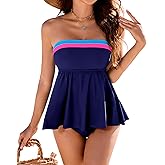 DaiLiWei Strapless Tankini Swimsuits for Women Two Piece Tummy Control Bathing Suit Bandeau Top Full Coverage Modest Swimwear