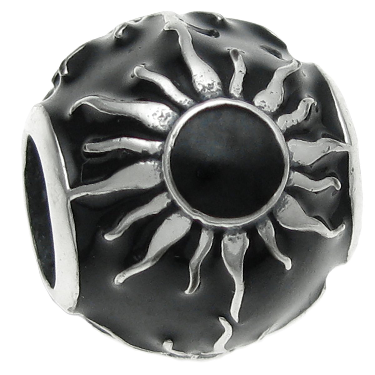 Queenberry Sterling Silver Sun Apollo Black Enamel European Style Bead Charm