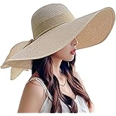 Womens Wide Brim Straw Hat,Women Beach Sun Hats for Women UPF 80+ UV Protection,Summer Womens Travel Foldable Sun Hat