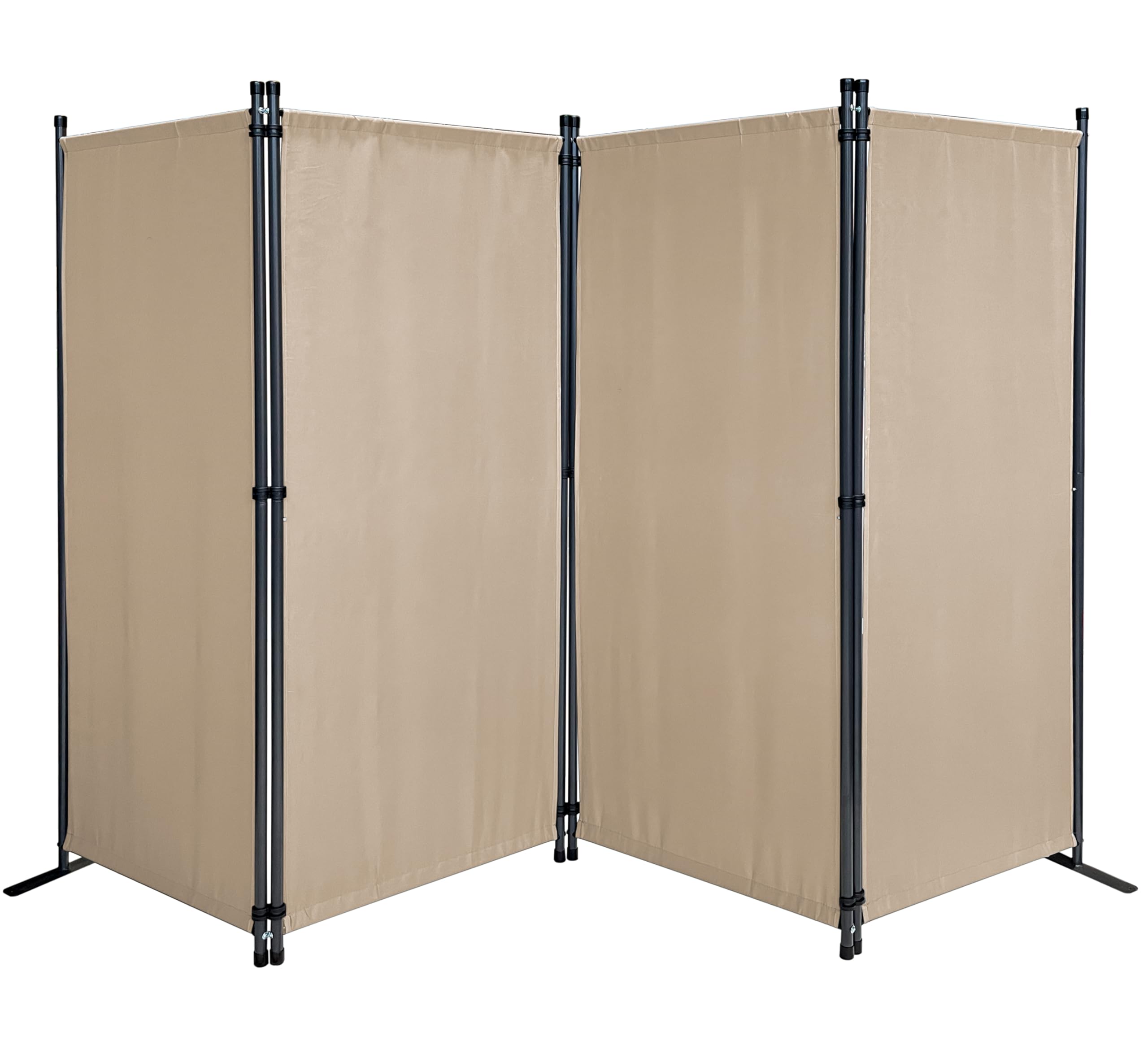 QUICK STAR Paravent 220 x 165 cm Fabric Room Devider Garden 4-Part Patrition Wall Foldable Balcony Privacy Screen Beige