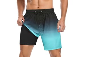 American Trends Men's Swim Trunks with Compression Liner, Quick Dry Bathing Suit for Men, Anti-Chafing Shorts with Pockets