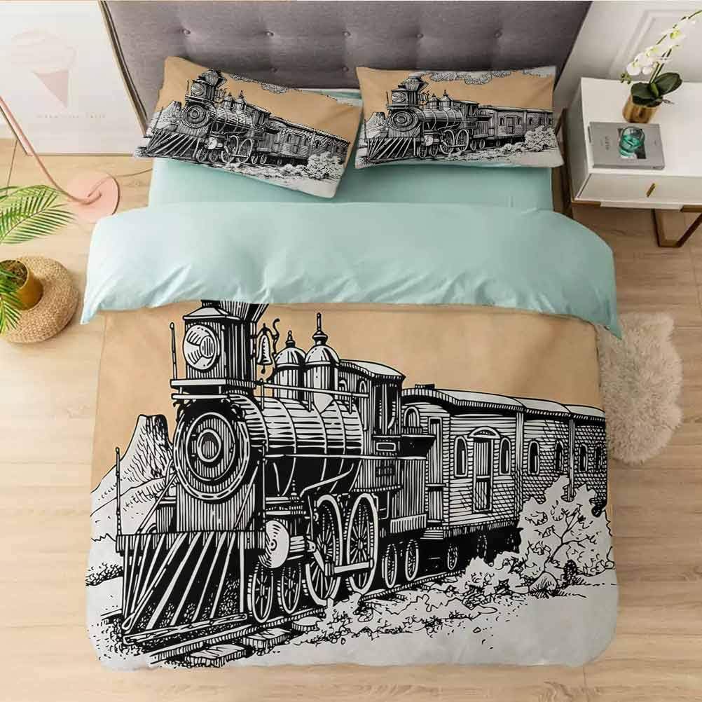 Bedding Duvet Cover Set, Vintage Wooden Train Rail Wild West Wagon in
