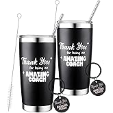 Hoemwarm 4 Pcs Coach Tumbler Stainless Steel with Straws and Keychain for Men Women Baseball Soccer Basketball Volleyball Appreciation Gifts