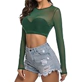 Avidlove Mesh Top Women Sexy Crop Sheer Shirt See Through Clubwear XS-4XL | Long Sleeve, Crewneck, Crop Style, Sexy Going Out, Perfect for Layering, Parties Or Casual Streetwear