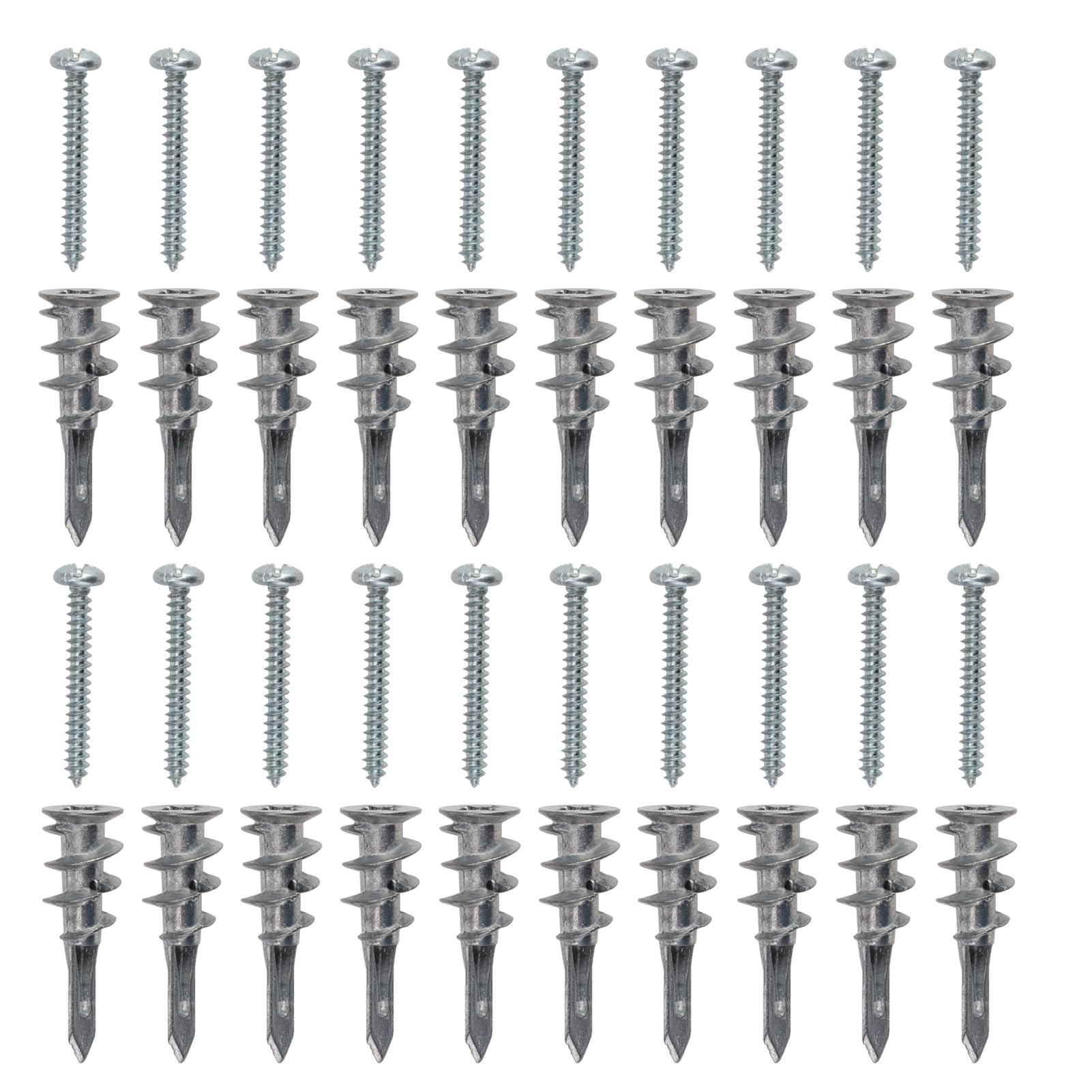 MSKS 20Pcs Plasterboard Fixings with Screws, Heavy Duty Metal Self-Drill Plasterboard Fixings, Metal Self Drilling Plasterboard Fixings Raw Plugs Cavity Wall