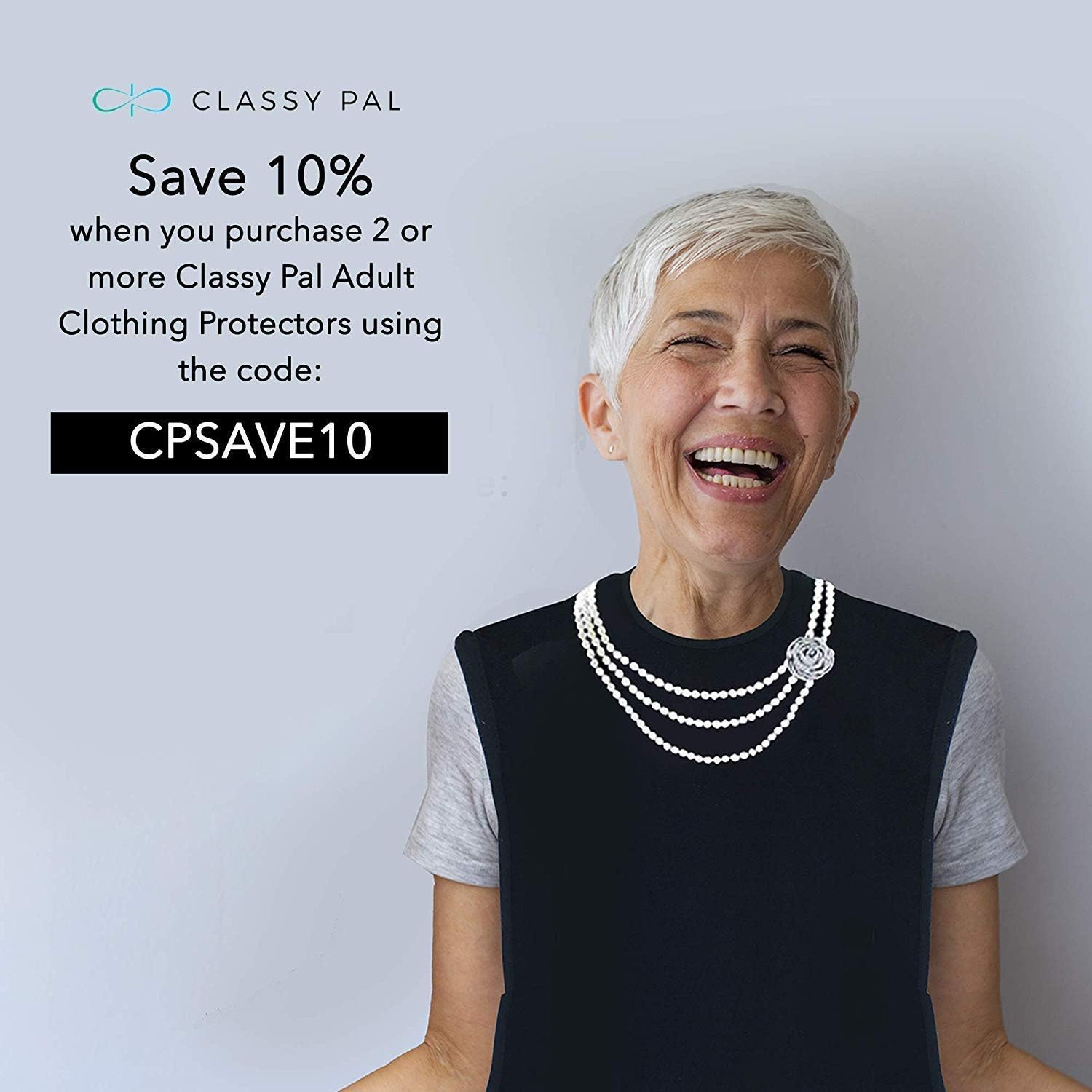 Classy Pal, Adult Bibs for Women, Dress ‘n Dine Clothing Protectors for Eating, Senior Adult Bib Terry Cloth Crumb Catcher, Embroidered Design, Waterproof, Reusable, Washable (Pearl Necklace): Health & Personal Care