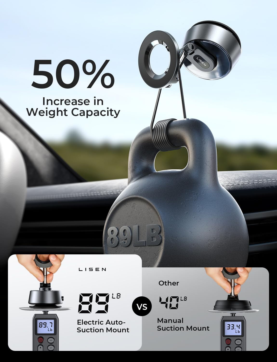 LISEN for iPhone 17 Pro Max Vacuum Magnetic Phone Holder 360 Adjustable Electric Content Creator SuctionPro Phone Holder MagSafe Suction Cup Car Phone Mount fit Video Recording for iPhone 16 15 14 13