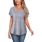 MISS FORTUNE Womens V-Neck Short Sleeve Activewear T-Shirt Petal Sleeve Casual Athletic Moisture Wicking Fitness Tops