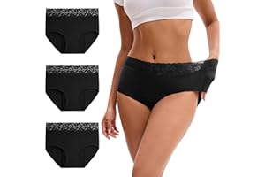 OEIOEI Women's Period Underwear Cotton Leakproof Panties High Waisted Menstrual Briefs Heavy Flow 3 Pack