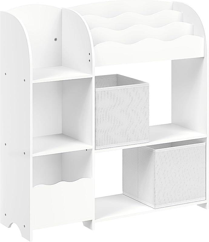 Étagère de Rangement pour Enfants, Bibliothèque, pour Livres et Jouets, Organisateur avec 2 Boîtes de Rangement, pour Salle de Jeux, Chambre d’Enfants, Salon, Blanc Nuage GKR042W01
