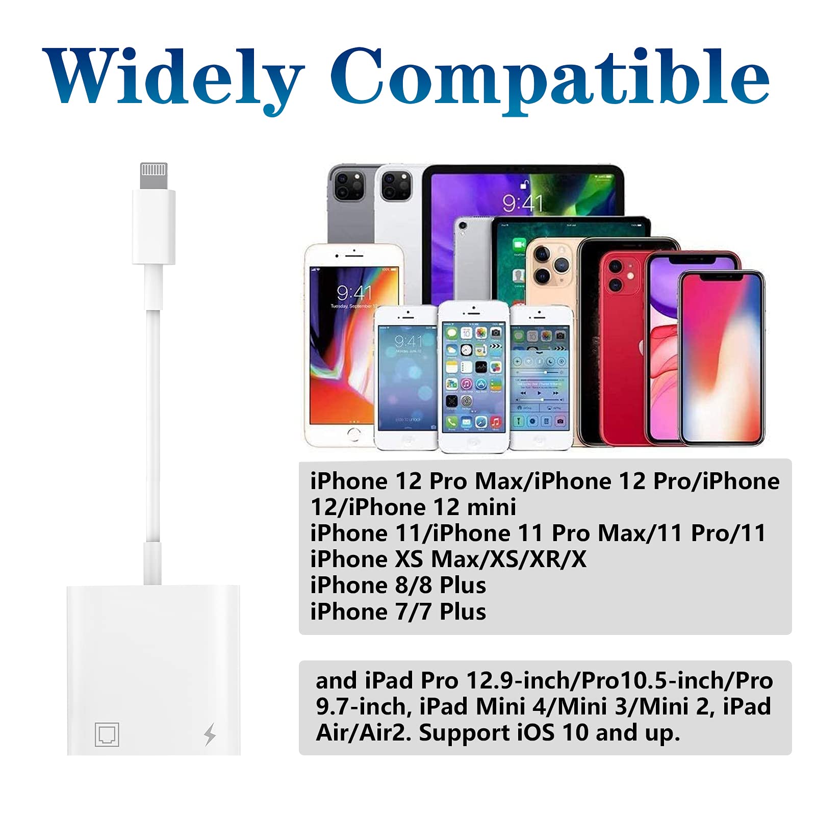 Apple MFi Certified Lightning to Ethernet Adapter - 2 in 1 RJ45 Ethernet LAN Network Adapter with Charge Port for iPhone/iPad/iPod, Plug and Play, Supports 100Mbps Network