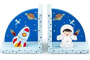 Mousehouse Gifts 3D Rocket Space Themed Wooden Children's Bookends for Boys or Girls Nursery or Bedroom