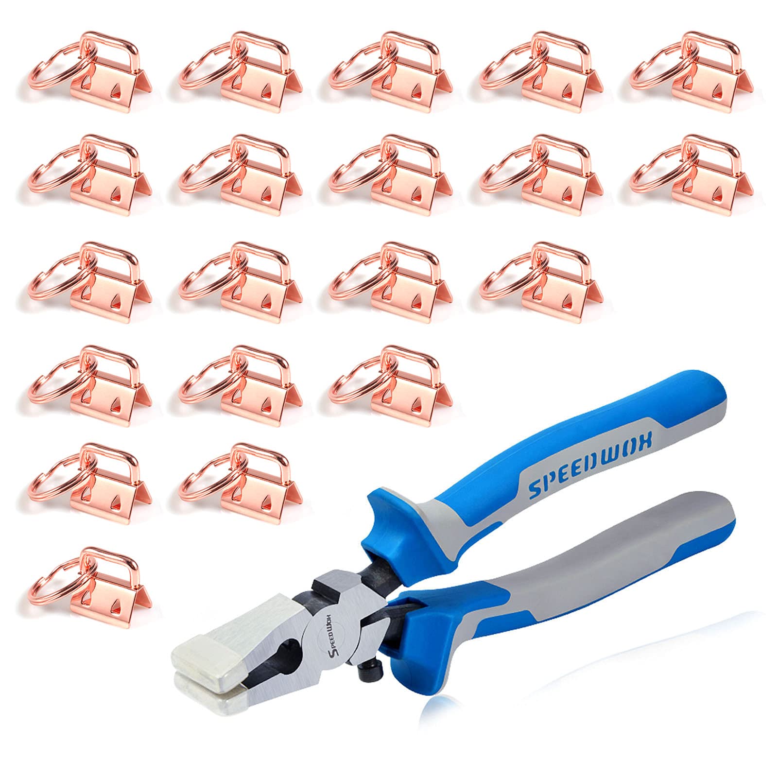 SPEEDWOX 20 Pcs 0.8" Rose Gold Key Fob Hardware Set, 8 Inches Glass Breaking Pliers with Rubber Tips, for Wristlet Keychain Key Lanyard Making