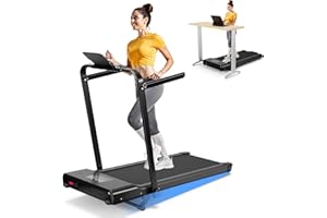 DeerRun Walking Pad Treadmill with Incline and Handle Bar, 4-in-1 Foldable Under Desk Treadmills for Home Small or Office, 300 lbs Capacity 3.0 HP Folding Portable Walking Pad with APP