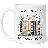 Affordali Gifts For Book Lovers Women - It’s A Good Day To Read A Book Mug, Bookish Coffee Mug with Stacked Novel Design, Bookworm Mugs for Readers, Birthday Gifts for Books Lovers Women