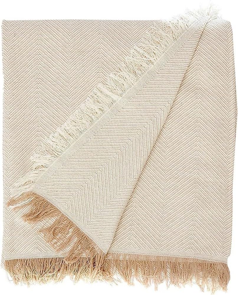 Martina Home Spiga Versatile Scarf, 80% Cotton, 20% Polyester, Raw/Beige, 180 Length x 130 Width cm