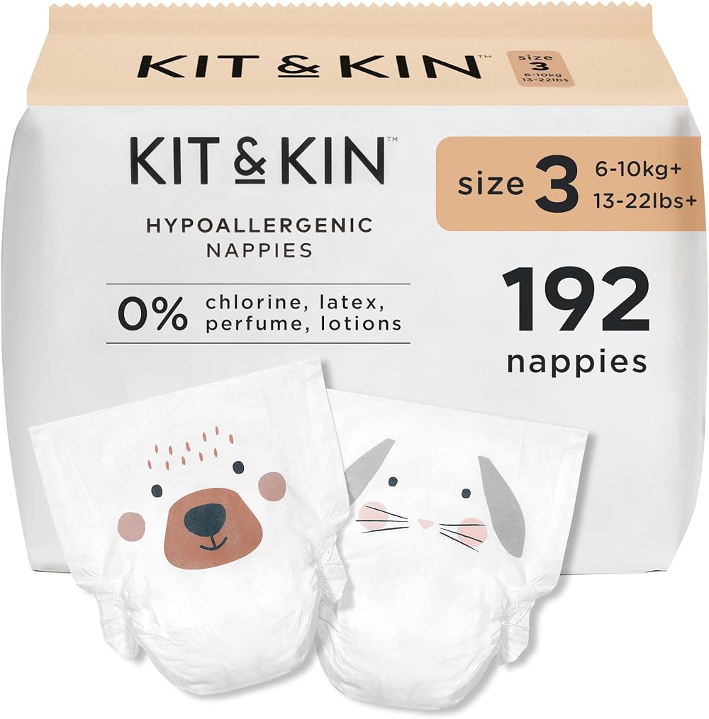 Kit & Kin Premium Size 3 Baby Nappies 6-10 kg 192 Pack Plant-Based