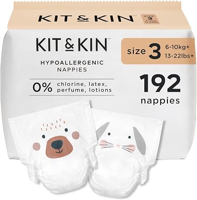 Kit & Kin Premium Size 3 Baby Nappies 6-10 kg 192 Pack Plant-Based