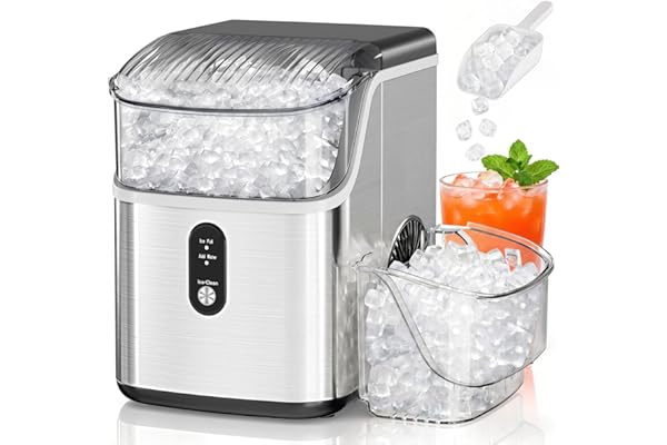 Antarctic Star Nugget Ice Makers Countertop, Pebble Ice Machine with Chewable Pellet Ice, 35Lbs/24H, Self-Cleaning, Sonic Ice, One-Click Operation, for Kitchen,Party Stainless Steel Silver