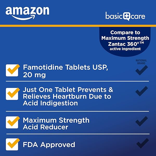 AMAZON BASIC CARE MAXIMUM STRENGTH FAMOTIDINE 20MG TABLETS, 90 COUNT, HEARTBURN PREVENTION