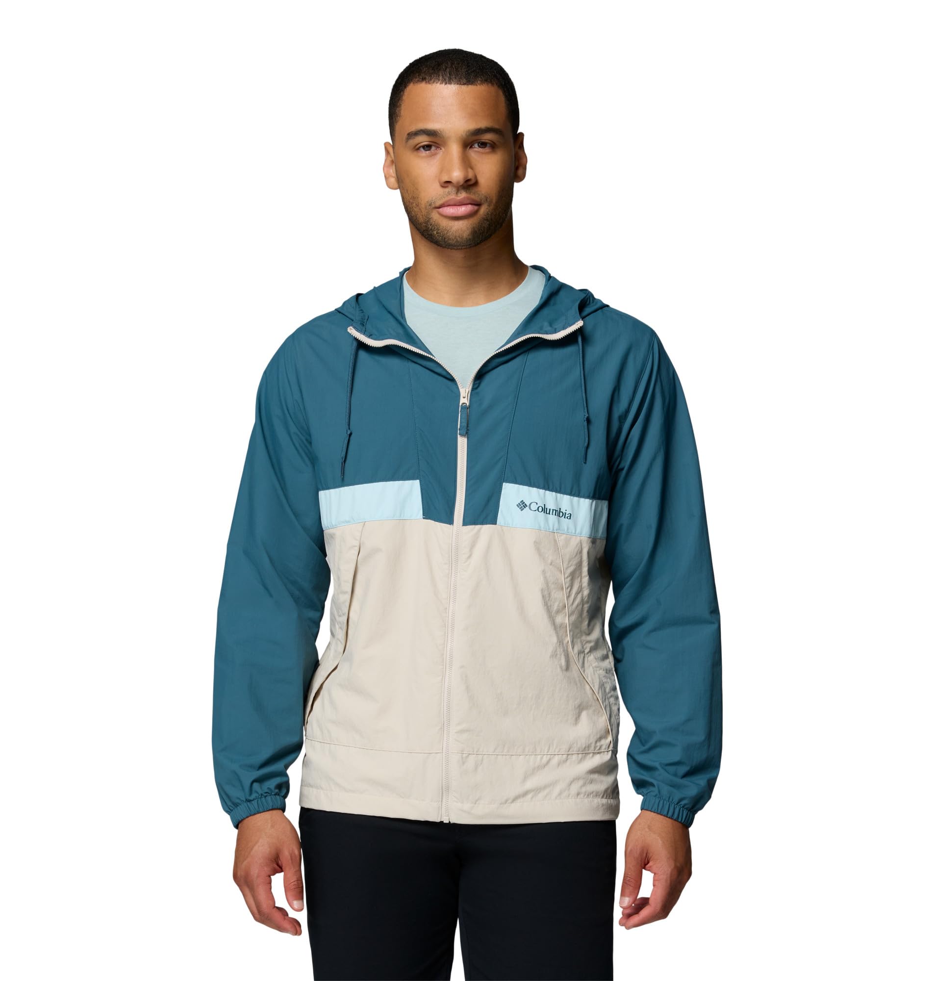 Columbia Men’s Spire Valley Hooded Windbreaker, Everblue/Dark Stone/Marine Light, Large