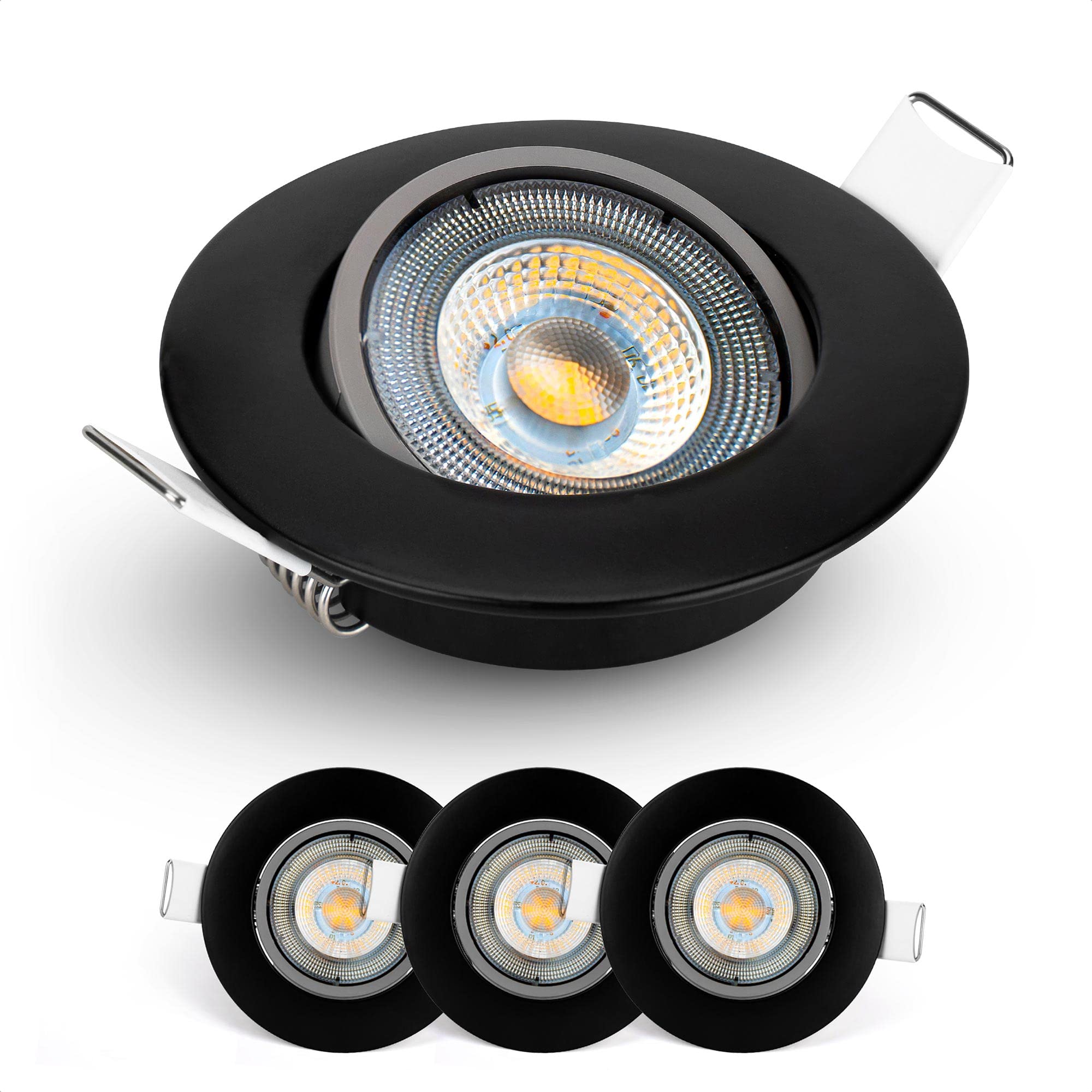 EMOS LED Spot Lights Ceiling Round 5W / 450lm, 6500K Cold White | 50° Tilt Swivel Recessed Ceiling Lights, Ultra Slim | Pack of 3 Recessed LED Downlights for Ceiling, Mains Powered, Black