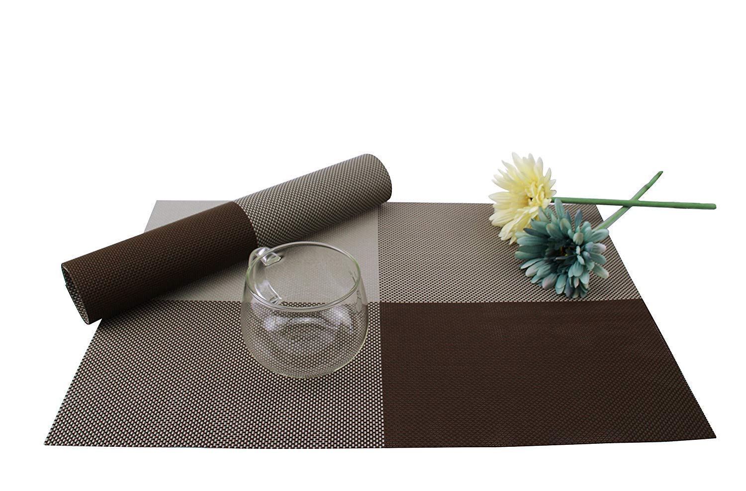 BeGrit Table Mats Set of 6 Plastic Placemats Heavy Vinyl Heat Resistant Square Non-slip Insulation Washable Table Mats 18\